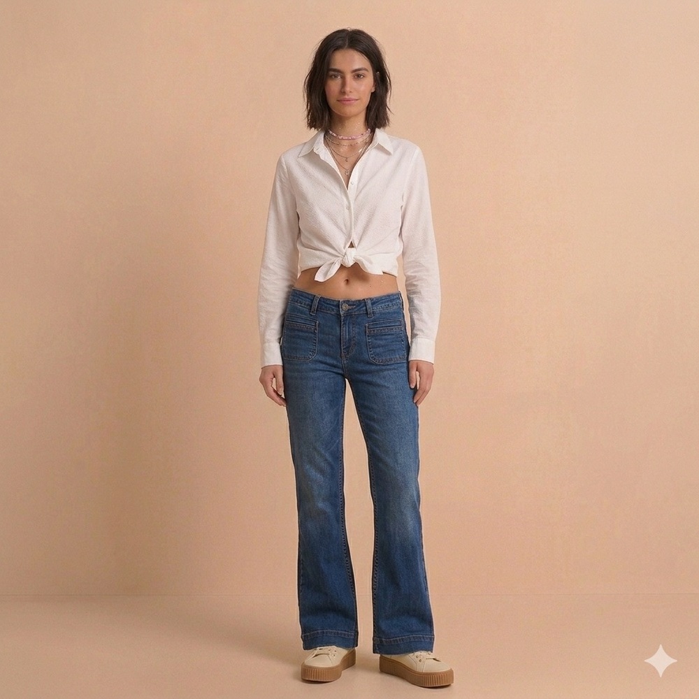 Roots Blue Flare Wide Leg Jeans with Timeless Style